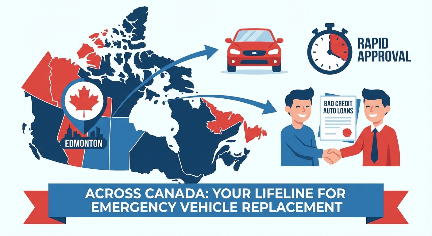 Urgent car replacement loan after vehicle write-off with bad credit Canada illustration
