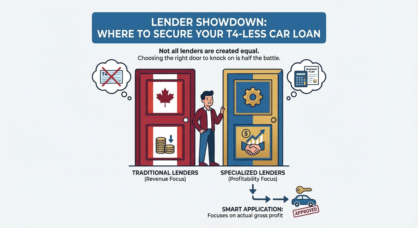 car financing for entrepreneurs without T4 Canada illustration